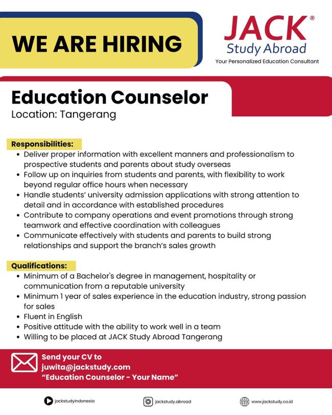 Lowongan Education Counselor JSA